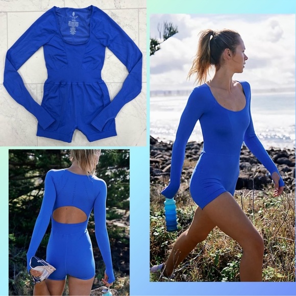 Free People Pants - FREE PEOPLE | NWOT Good Karma Long Sleeve Runsie in Swim Club *